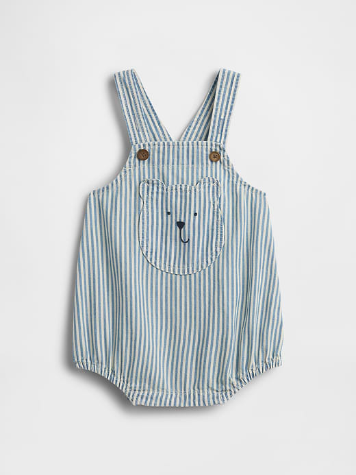 Gap Baby Denim Stripe Bear Pocket Bubble Overalls — photo 1