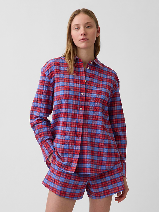 Gap Seersucker Plaid Oversized Shirt — photo 1