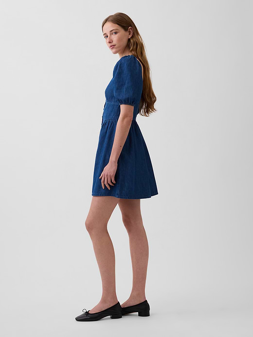 Gap Denim Puff-Sleeve Sweetheart Mini Dress — photo 4