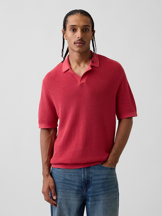 Gap Linen-Blend Camp Polo Sweater Shirt — photo 1