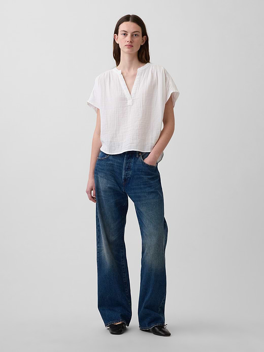 Gap Cotton Gauze Oversized Split-Neck Top — photo 3