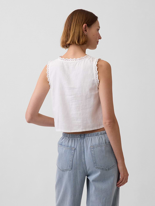 Gap Linen-Blend Embroidered Crop Shell Tank Top — photo 4