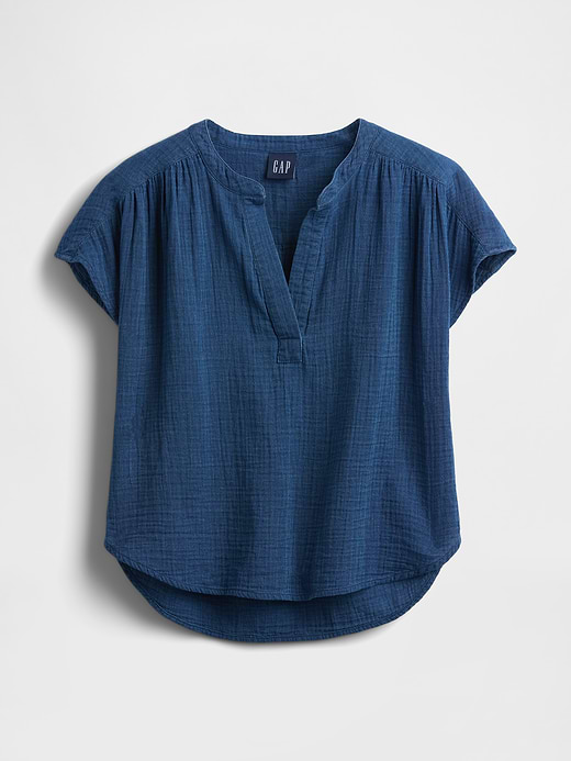 Gap Cotton Gauze Oversized Split-Neck Top — photo 6