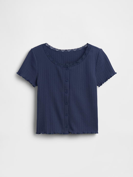 Gap Kids Pointelle Rib Button-Front T-Shirt — photo 3