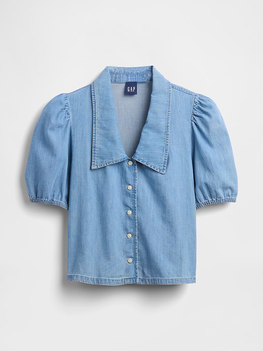 Gap Denim Puff-Sleeve Collared Shirt — photo 5