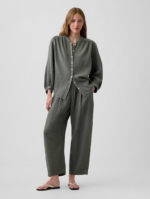 Gap Cotton Gauze Oversized Collarless Shirt — photo 3