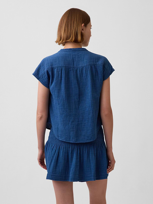 Gap Cotton Gauze Oversized Split-Neck Top — photo 4