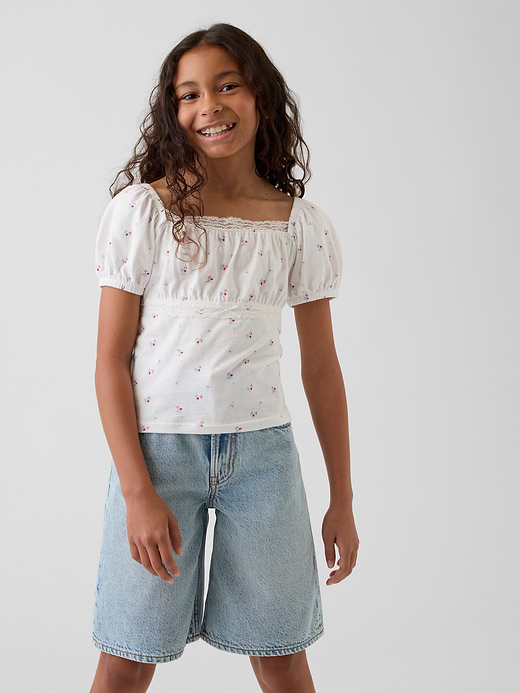 Gap Kids Lace-Trim Puff-Sleeve Top — photo 1