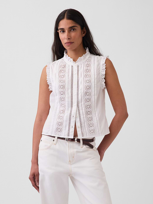 Gap Lace-Trim Pintuck Button-Front Top — photo 1