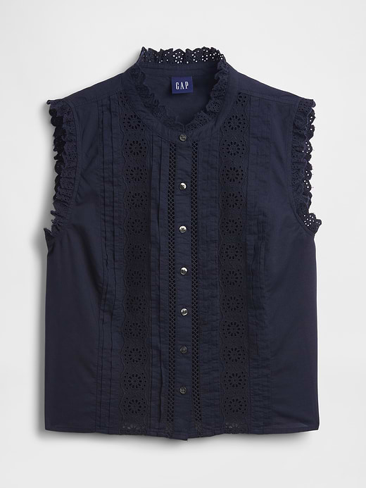 Gap Lace-Trim Pintuck Button-Front Top — photo 6