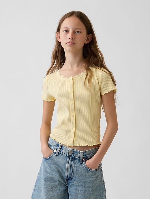Gap Kids Pointelle Rib Button-Front T-Shirt — photo 1