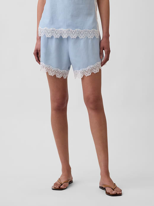 Gap 4" Mid Rise Linen-Blend Lace-Trim Shorts — photo 3