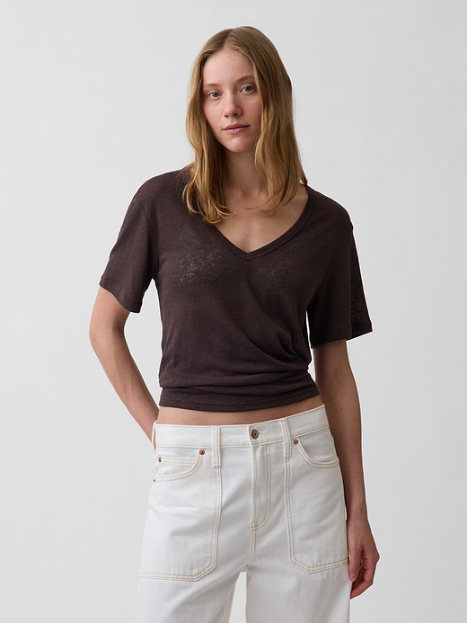 Gap Linen-Blend Relaxed V-Neck T-Shirt — photo 1