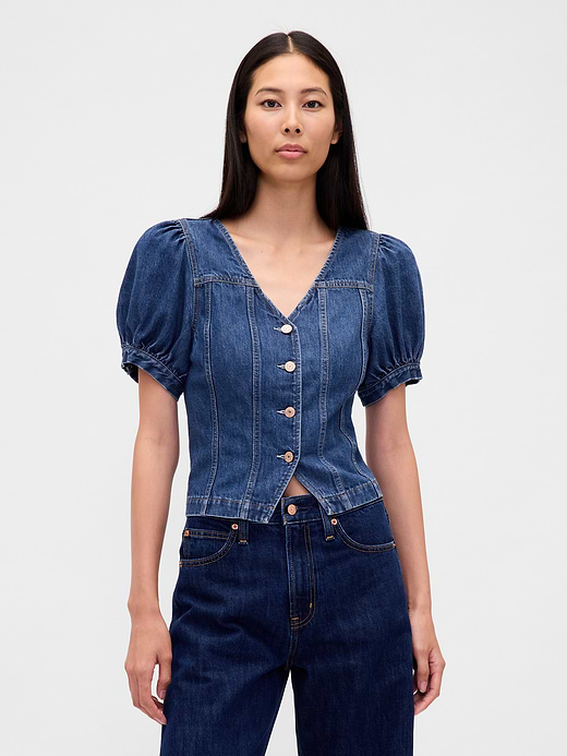 Gap Puff-Sleeve Seamed Top — photo 1