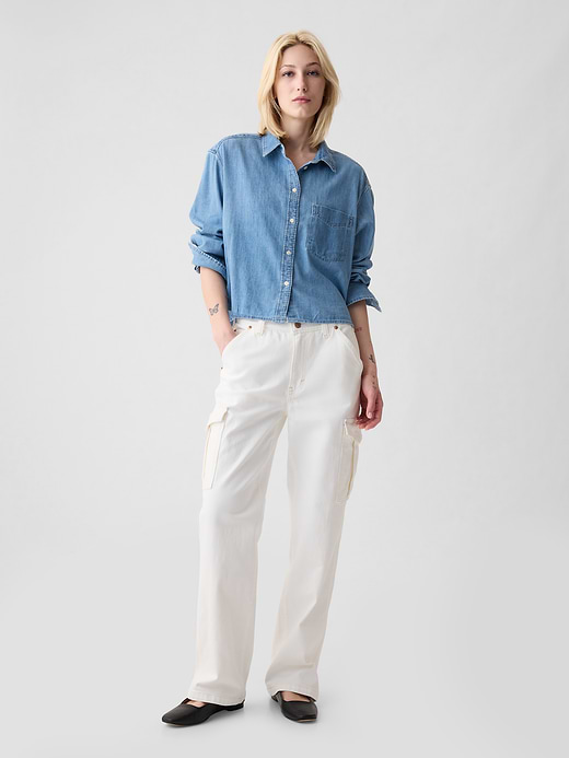 Gap UltraSoft Denim Oversized Straight-Hem Crop Shirt — photo 4