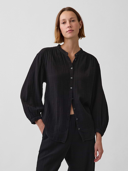 Gap Cotton Gauze Oversized Collarless Shirt — photo 1
