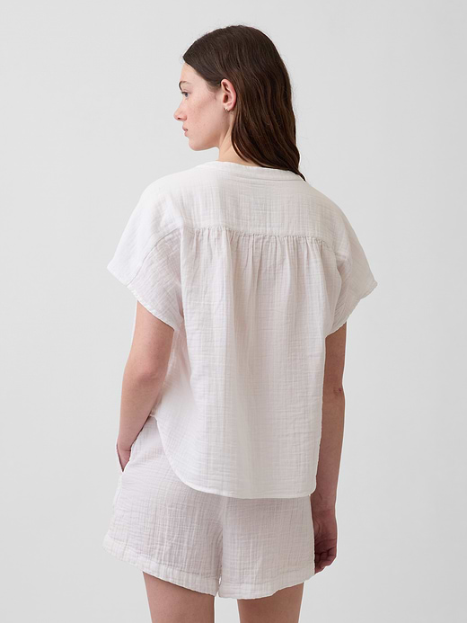 Gap Cotton Gauze Oversized Split-Neck Top — photo 4