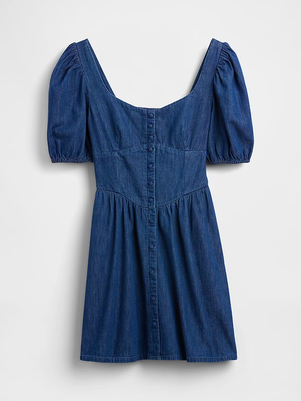 Gap Denim Puff-Sleeve Sweetheart Mini Dress — photo 6