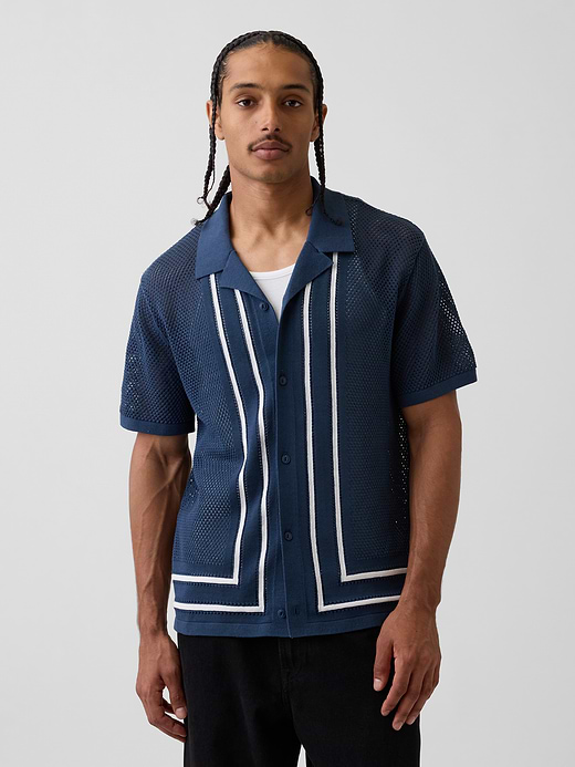 Gap Stripe Camp Collar Sweater Shirt — photo 1