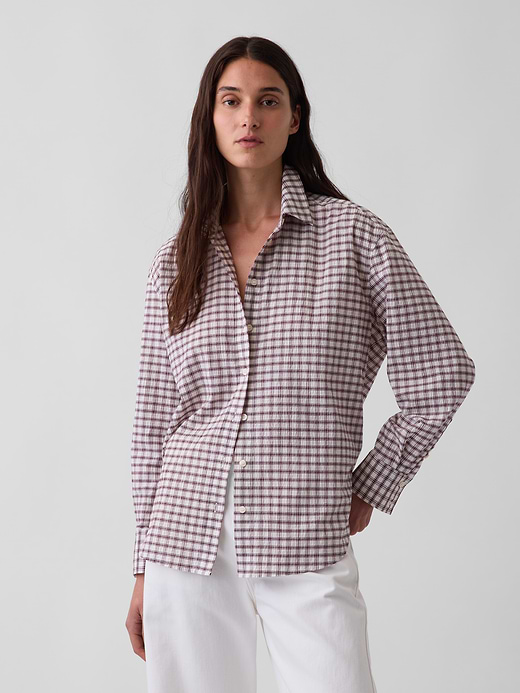 Gap Seersucker Plaid Oversized Shirt — photo 1