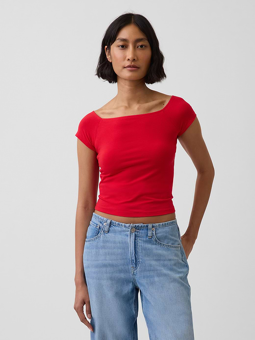 Gap CloseKnit Jersey Off-Shoulder Crop T-Shirt — photo 1
