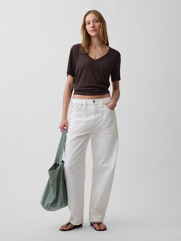 Gap Linen-Blend Relaxed V-Neck T-Shirt — photo 3