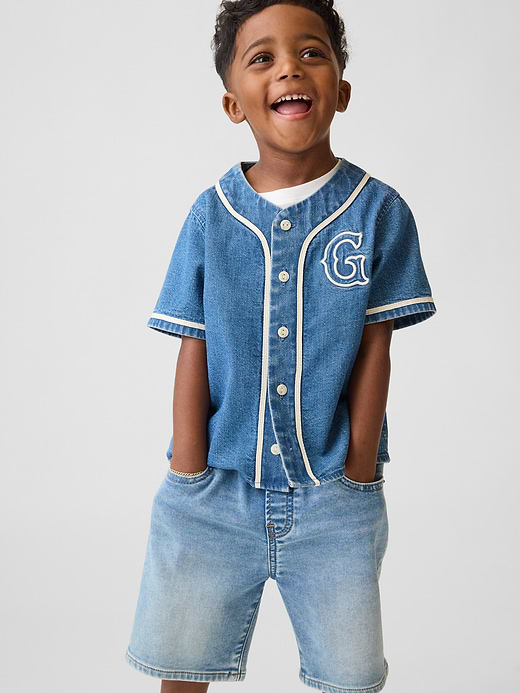 Gap Baby & Toddler Denim Varsity Logo Baseball Shirt — photo 1