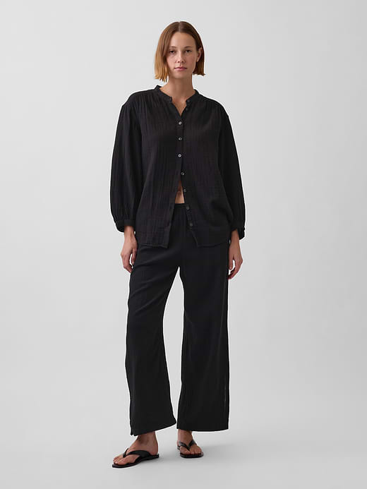 Gap Cotton Gauze Oversized Collarless Shirt — photo 3