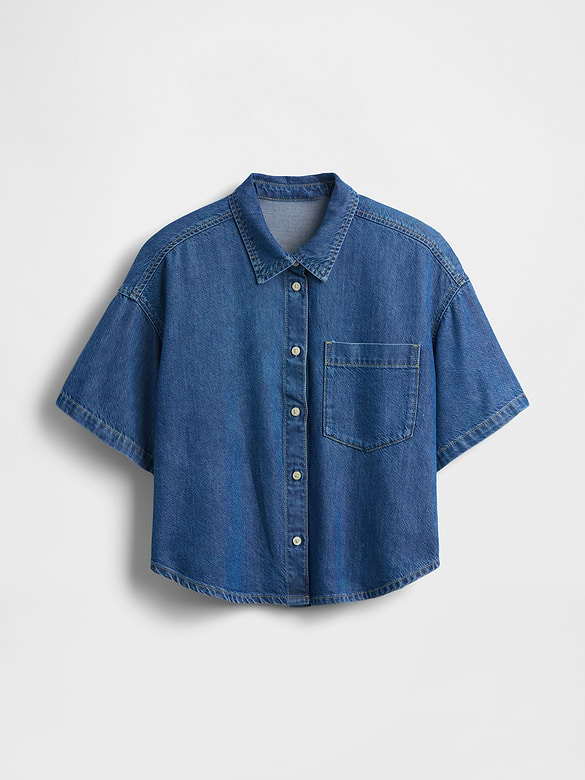 Gap UltraSoft Denim Oversized Camp Shirt — photo 6