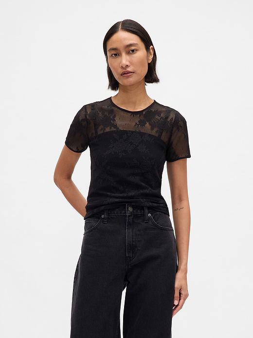 Gap Floral Lace Mesh Top — photo 1