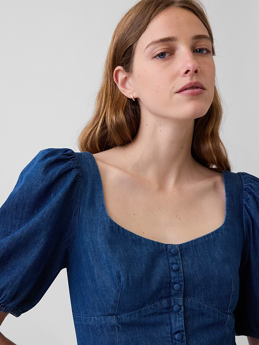 Gap Denim Puff-Sleeve Sweetheart Mini Dress — photo 5
