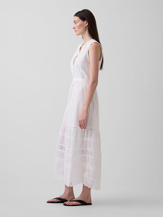 Gap Lace-Trim Tiered Midi Shirtdress — photo 4