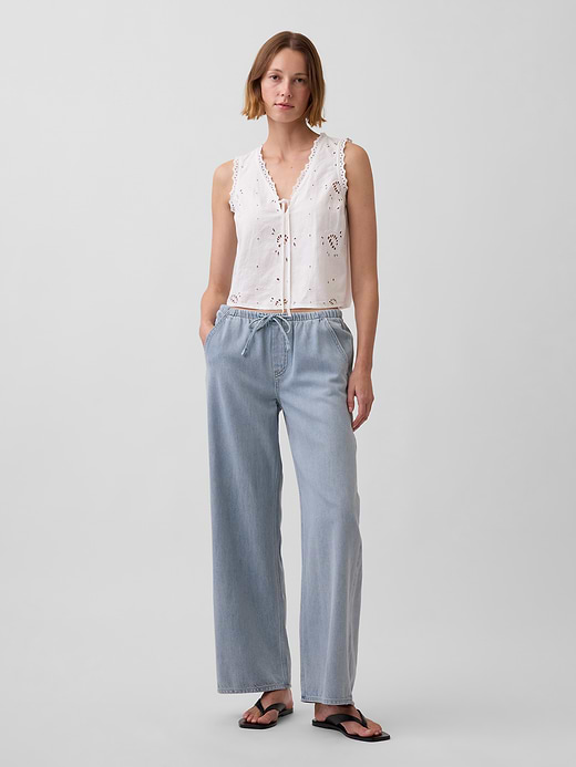 Gap Linen-Blend Embroidered Crop Shell Tank Top — photo 3