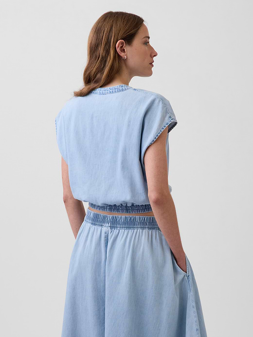 Gap Denim Cap-Sleeve Crop Button-Front Top — photo 4