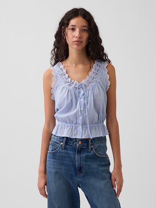 Gap Eyelet Tie-Front Crop Peplum Top — photo 1