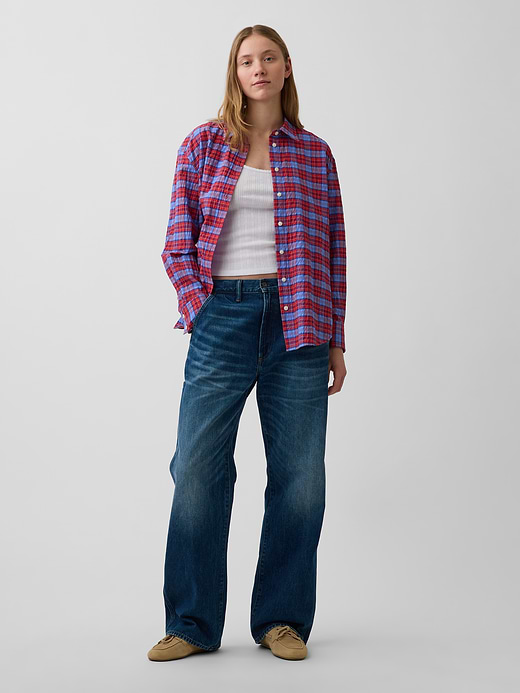 Gap Seersucker Plaid Oversized Shirt — photo 3