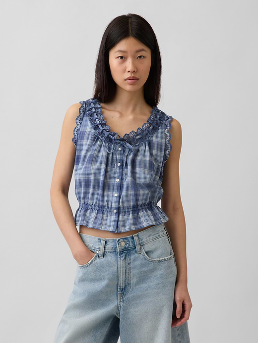 Gap Eyelet Tie-Front Crop Peplum Top — photo 1