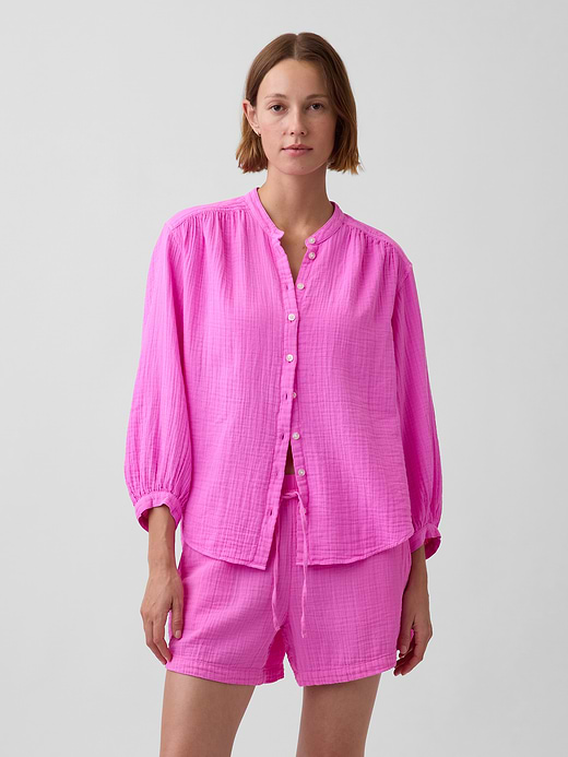 Gap Cotton Gauze Oversized Collarless Shirt — photo 1