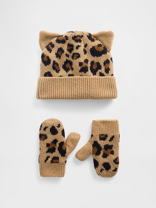 Gap Baby & Toddler CashSoft Leopard Beanie & Mittens Set — photo 1