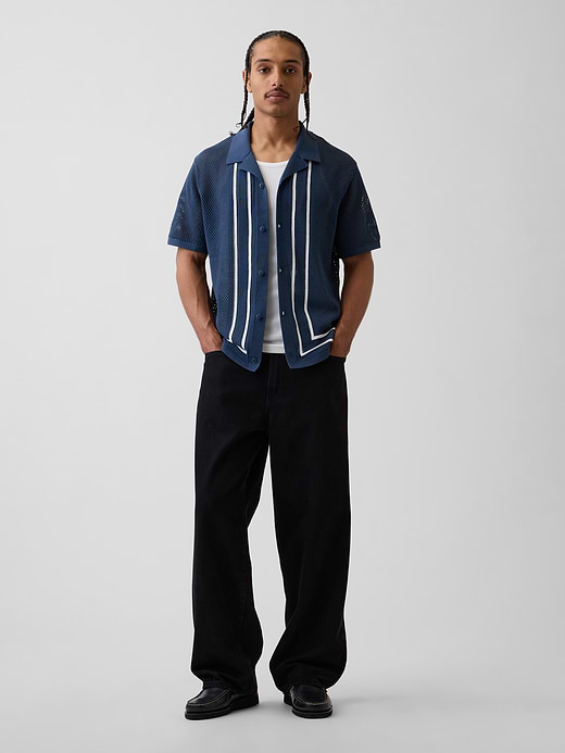 Gap Stripe Camp Collar Sweater Shirt — photo 3