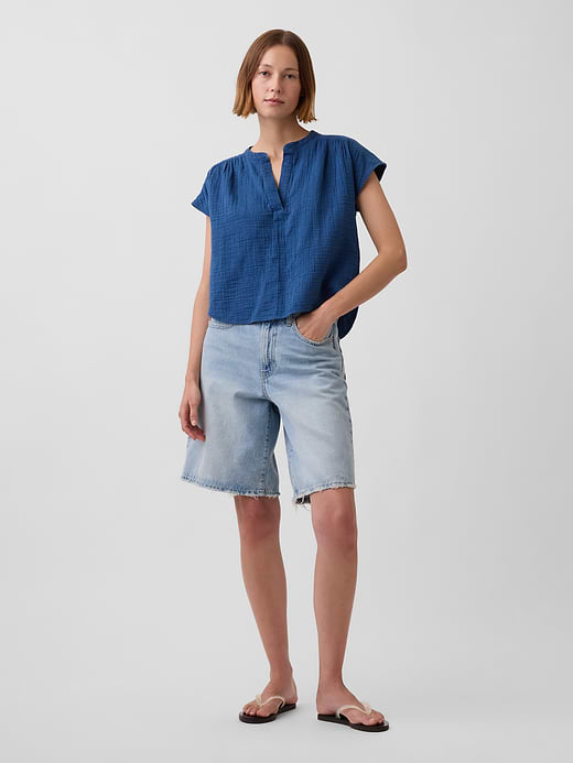 Gap Cotton Gauze Oversized Split-Neck Top — photo 3