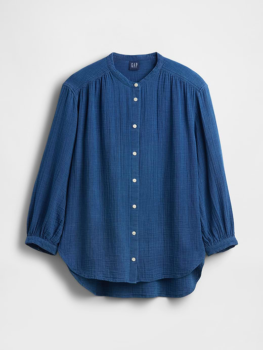Gap Cotton Gauze Oversized Collarless Shirt — photo 6