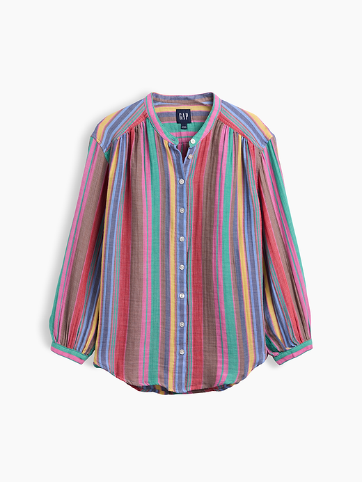 Gap Cotton Gauze Oversized Collarless Shirt — photo 6