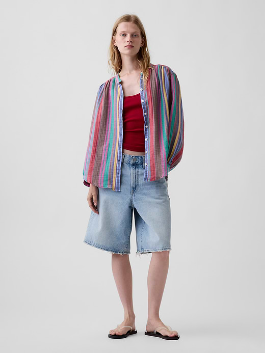 Gap Cotton Gauze Oversized Collarless Shirt — photo 3