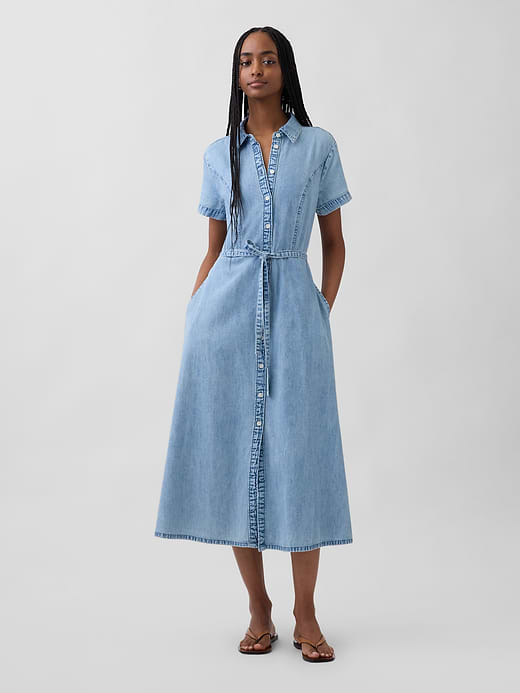 Gap Denim Tie-Waist Midi Shirtdress — photo 1