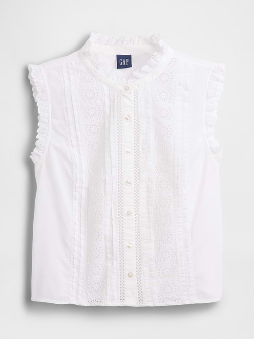 Gap Lace-Trim Pintuck Button-Front Top — photo 6
