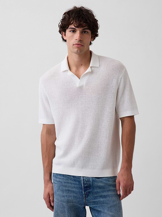 Gap Linen-Blend Camp Polo Sweater Shirt — photo 1