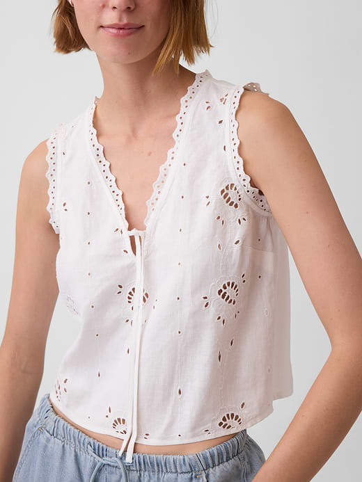 Gap Linen-Blend Embroidered Crop Shell Tank Top — photo 5