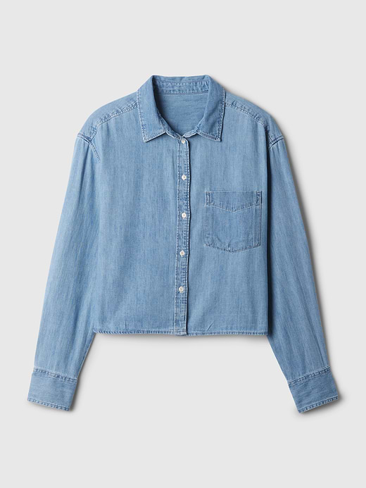 Gap UltraSoft Denim Oversized Straight-Hem Crop Shirt — photo 8