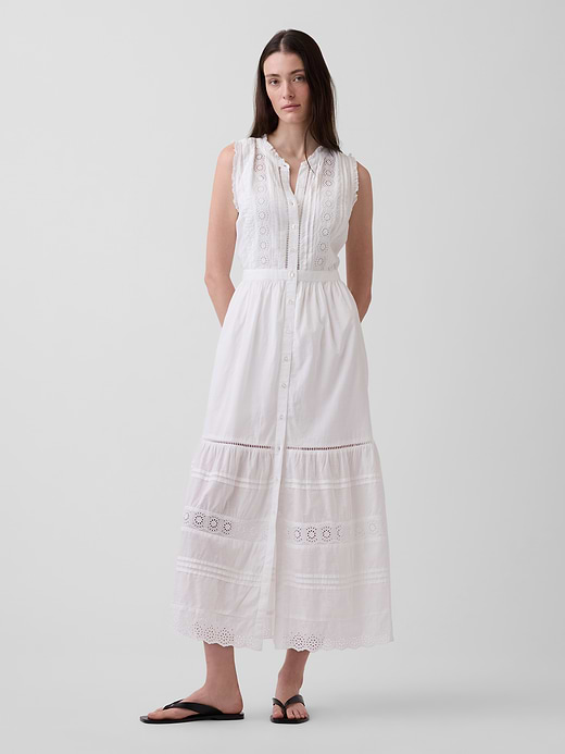 Gap Lace-Trim Tiered Midi Shirtdress — photo 1